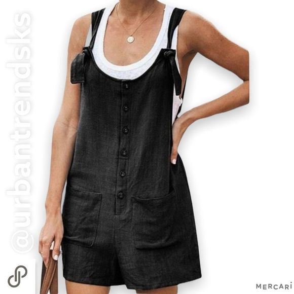 Casual Summer Overalls Cotton Linen Shorts Rompers Jumpsuits - Picture 2 of 6